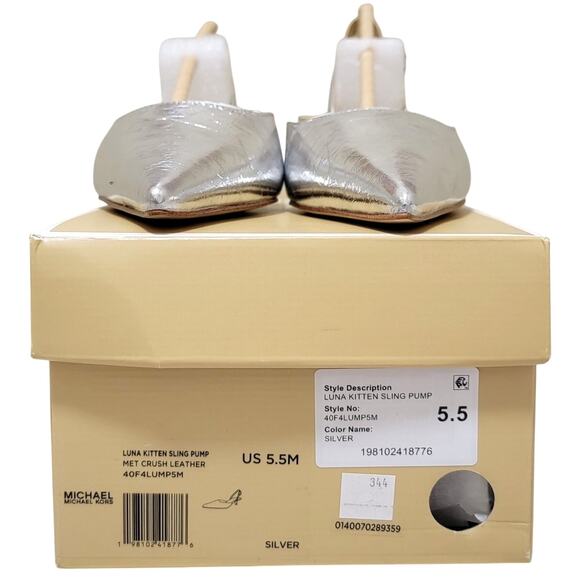 Michael Michael Kors Luna Kitten Slingback Pump Heels Size US 5.5M Silver Metal - Picture 6 of 6